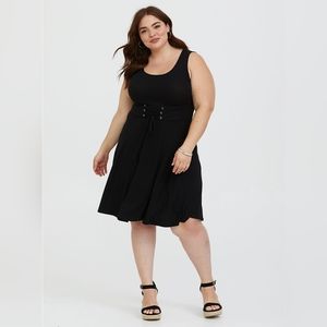 Torrid Size 0 Lace Ribbed Black Skater Dress